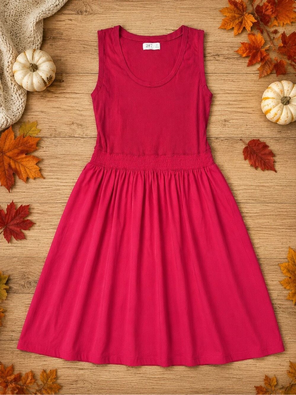 24/7 by Maurices Pink Ribbed Fit & Flare Dress Women’s Size Medium